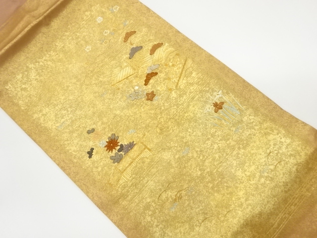 JAPANESE KIMONO / VINTAGE NAGOYA OBI / KINSAI / EMBROIDERY / PINE & AUTUMN FLOWERS